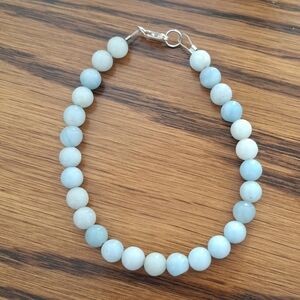 Bracelet Amazonite Natural Stones Beaded Sterling Silver 7.5"